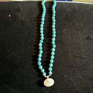 Vintage Carolee Silver Turquoise Opal Stone Pendant Beaded Necklace Toggle  15"‎